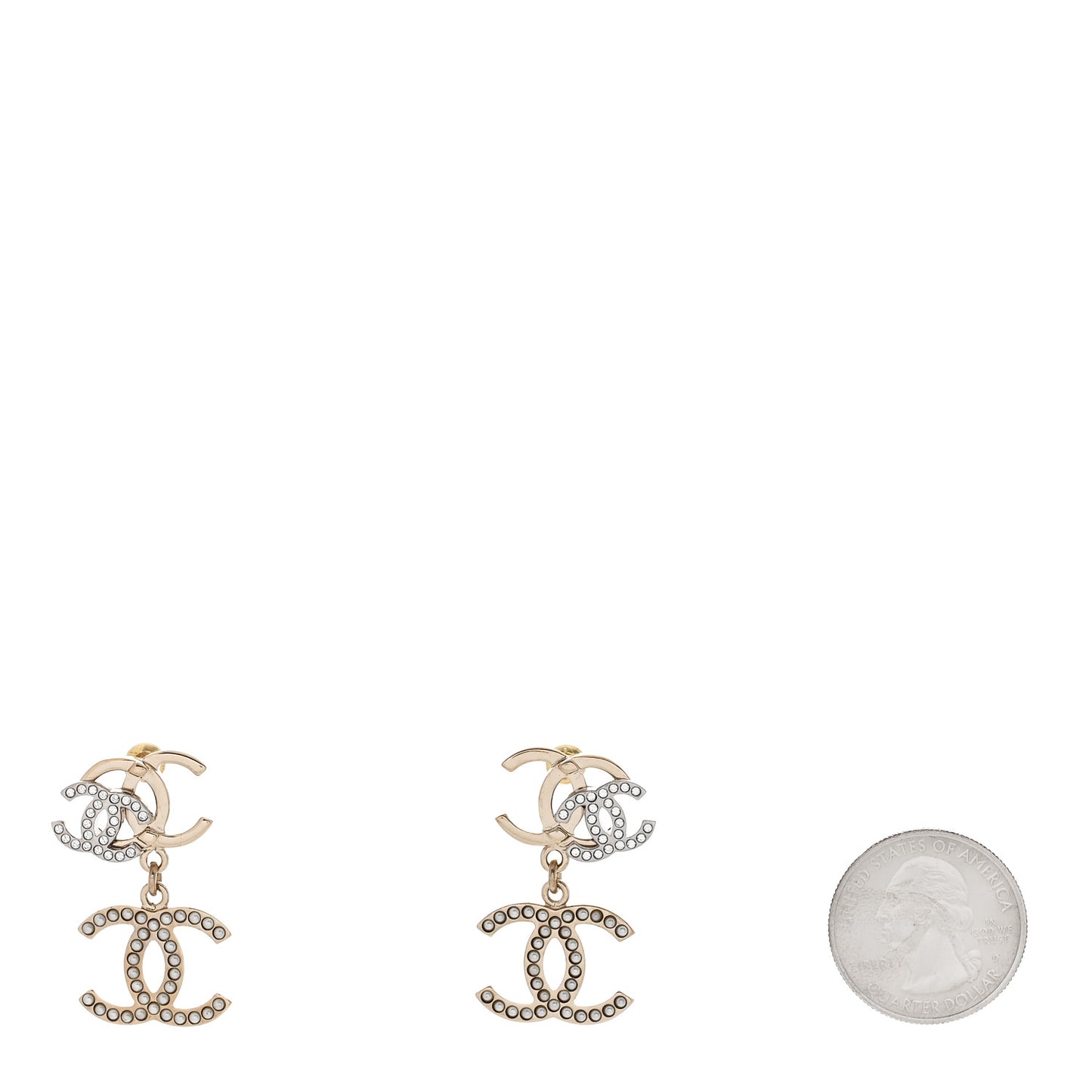 Crystal Pearl Double CC Drop Earrings Gold Silver