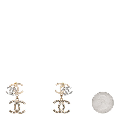 Chanel Crystal Pearl Double CC Drop Earrings Gold Silver 2 of 5