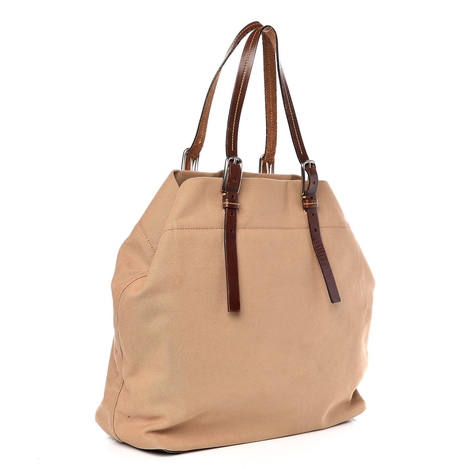 Prada Canvas Calfskin Trim Tote Brown 3 of 6