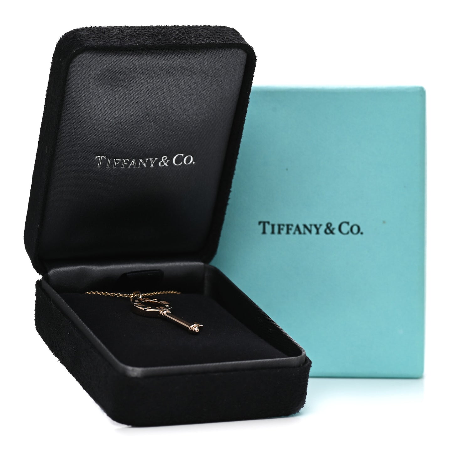 18K Rose Gold Diamond Atlas Pierced Key Pendant Necklace