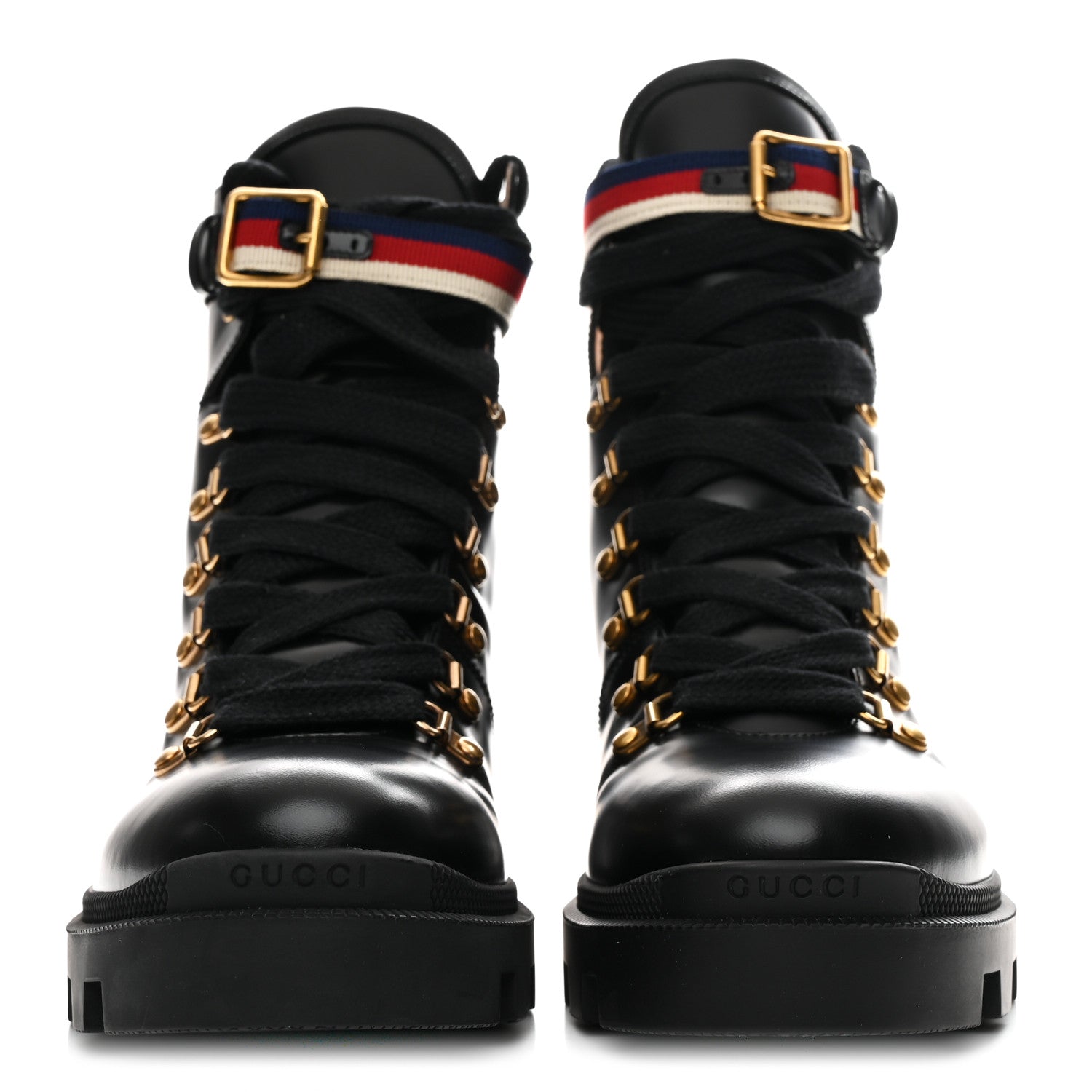 Gucci Calfskin Sylvie Web Womens Lace Up Combat Boots 42 Black 3 of 11