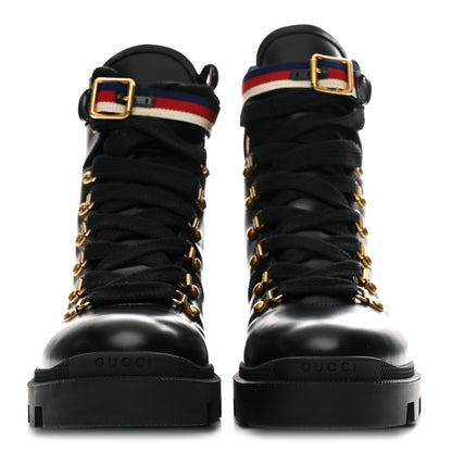 Gucci Calfskin Sylvie Web Womens Lace Up Combat Boots 42 Black 3 of 11