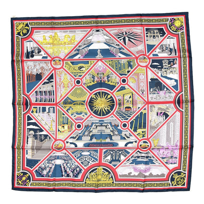 Hermes Silk Flanerie A Versailles Scarf 90 Ardoise Rouge Jaune 1 of 8