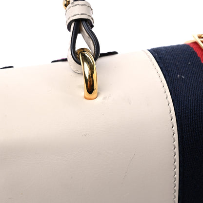 Gucci Calfskin Embroidered Medium Sylvie Top Handle Bag White 21 of 24