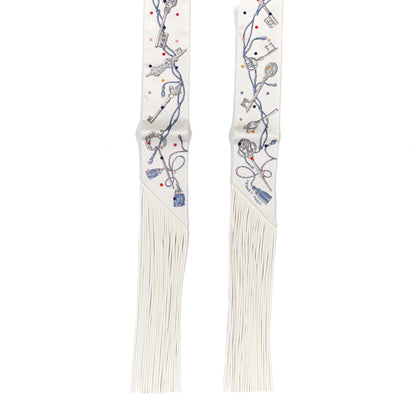 Hermes Silk Calfskin Les Cles A Pois Fringed Twilly Creme Gris Perle Multicolor Creme 2 of 4