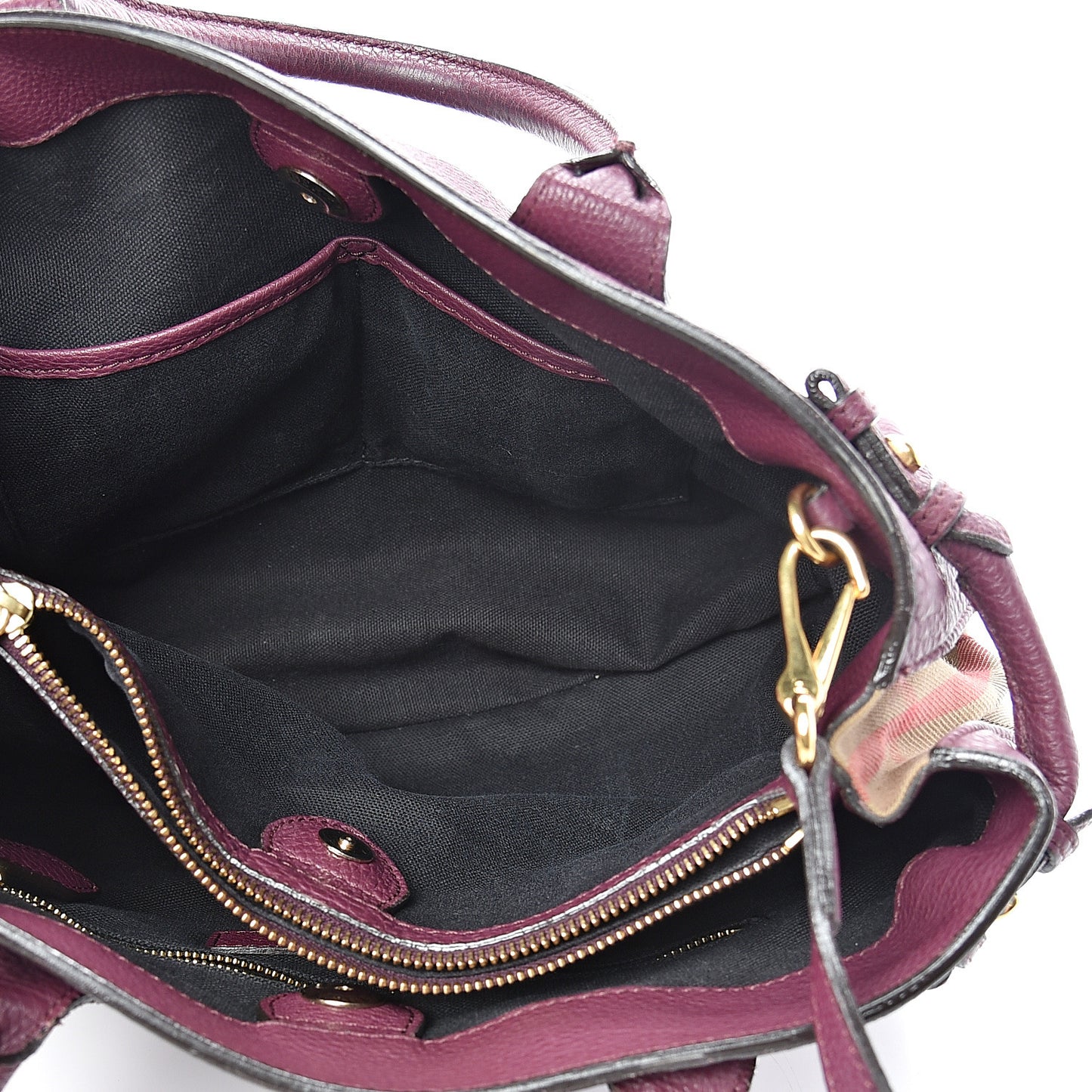 Derby Calfskin House Check Medium Banner Tote Dark Plum