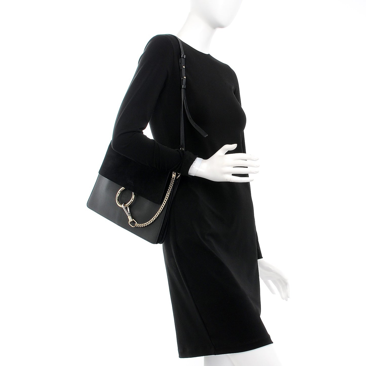 Suede Calfskin Medium Faye Shoulder Bag Black
