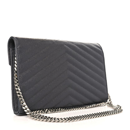 Saint Laurent Grain De Poudre Matelasse Chevron Monogram Chain Wallet Storm 3 of 10