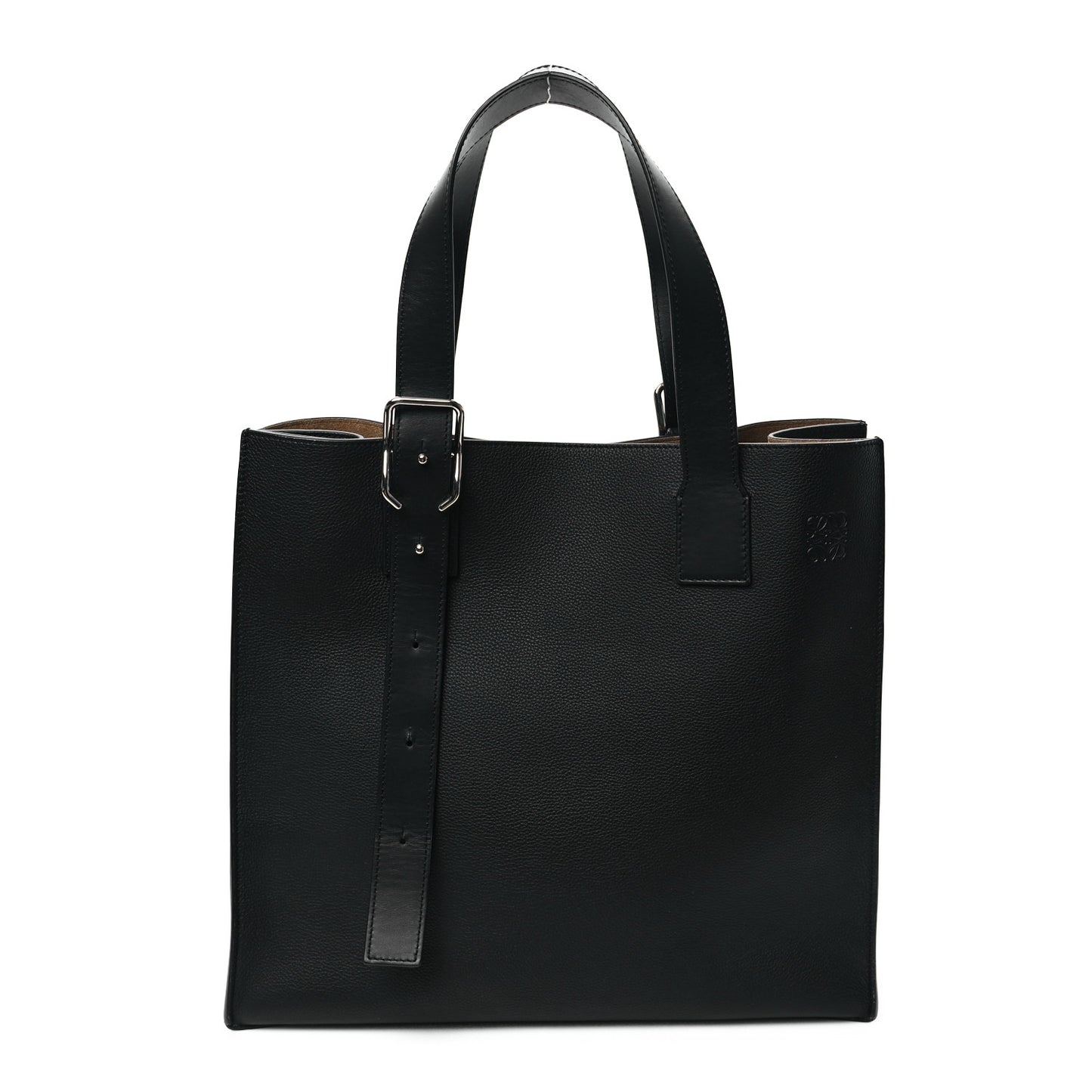 Soft Grained Calfskin Buckle Zip Tote Black