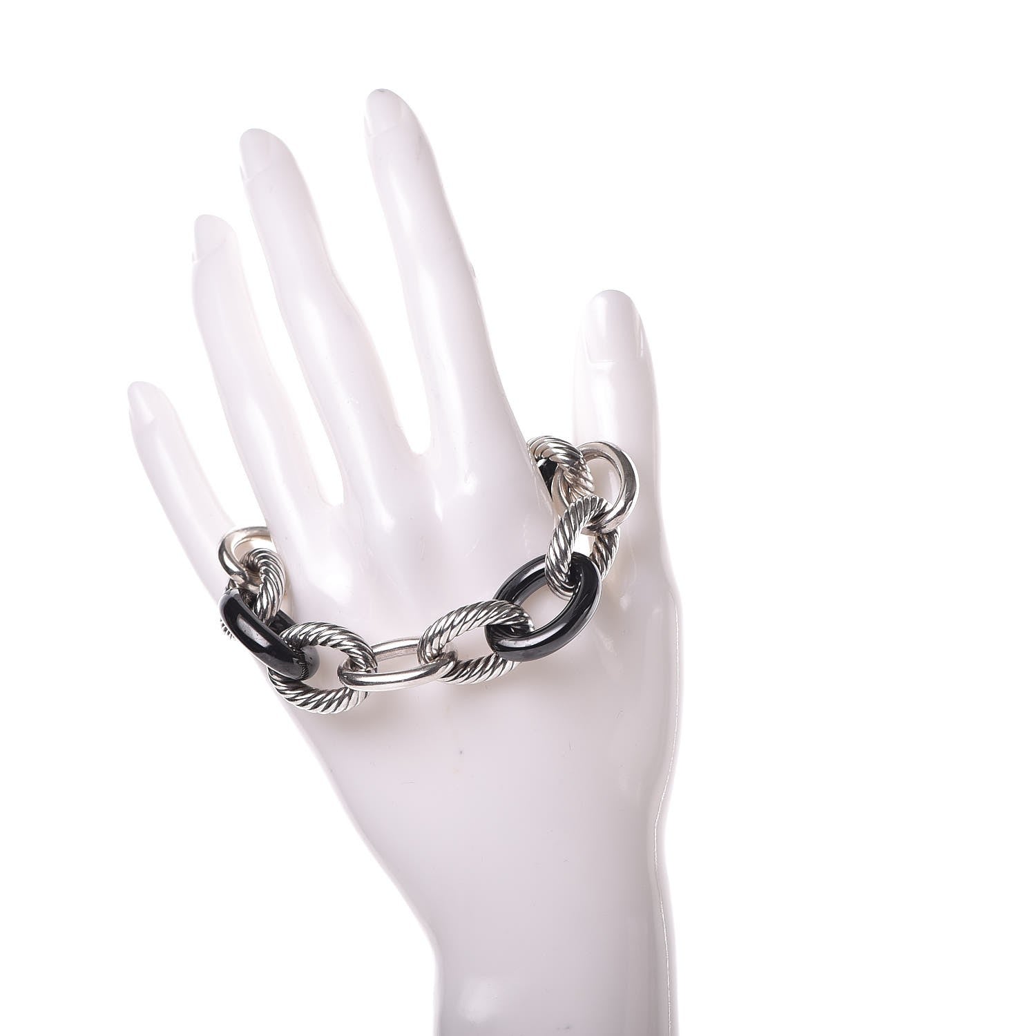 David Yurman Sterling Silver Black Ceramic 17mm Extra Large Oval Link Bracelet 2 of 5