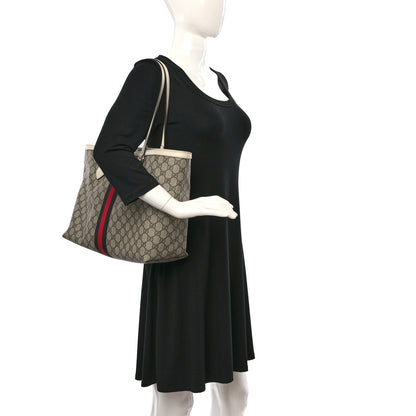 Gucci GG Supreme Monogram Textured Dollar Calfskin Web Medium Ophidia Shopping Tote Beige Ebony Mystic White 2 of 10