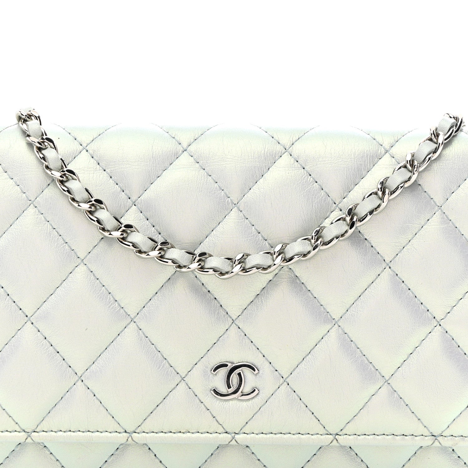 Chanel Iridescent Calfskin Quilted Wallet On Chain WOC Light Blue 9 of 12