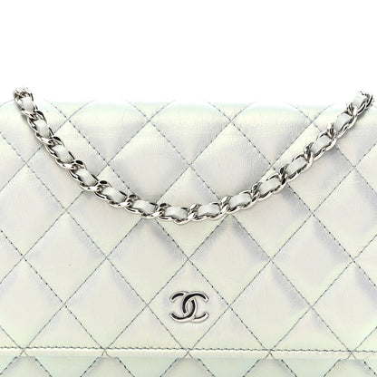 Chanel Iridescent Calfskin Quilted Wallet On Chain WOC Light Blue 9 of 12