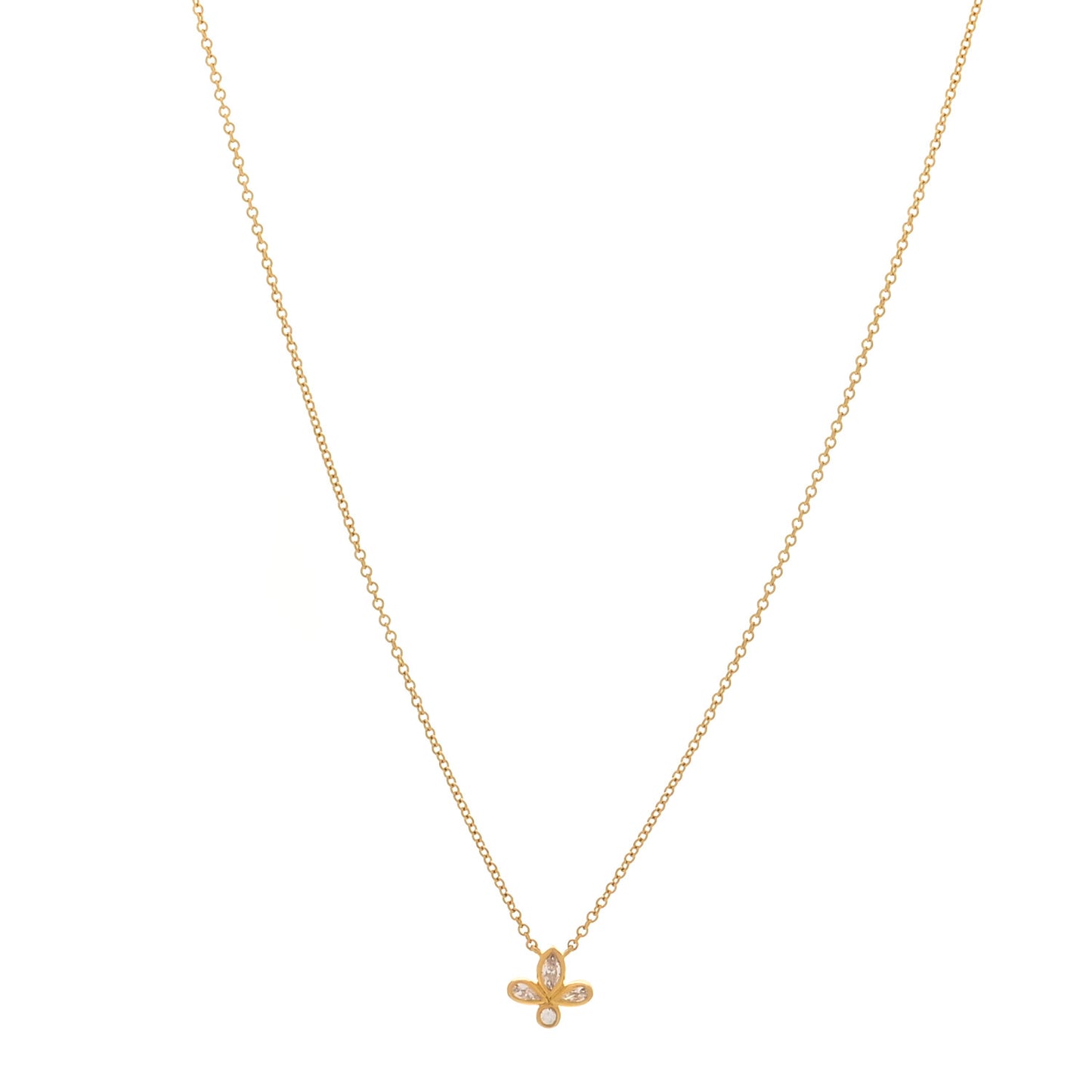 18K Yellow Gold Diamond Fleur de Lis Pendant Necklace