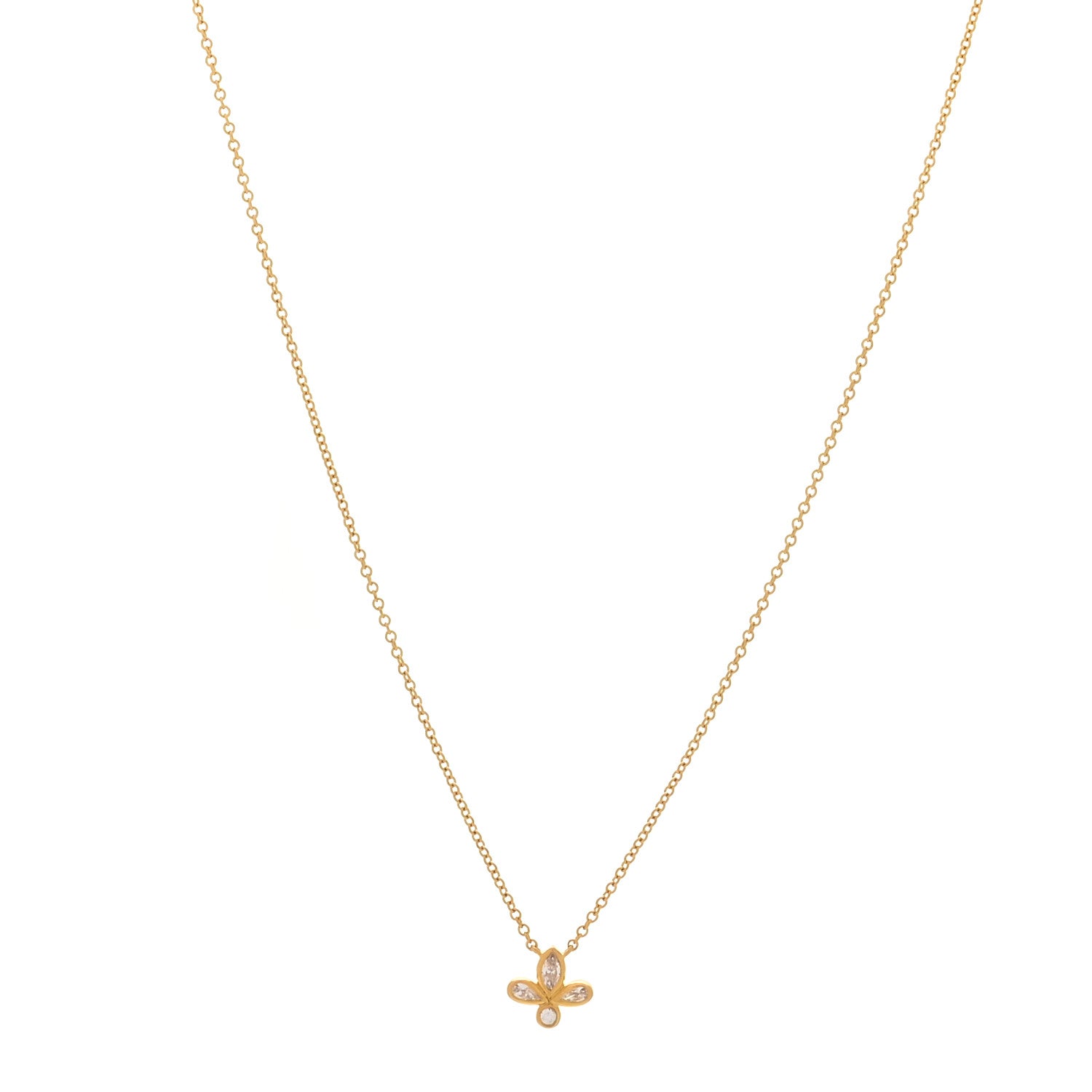 Tiffany 18K Yellow Gold Diamond Fleur de Lis Pendant Necklace 1 of 6