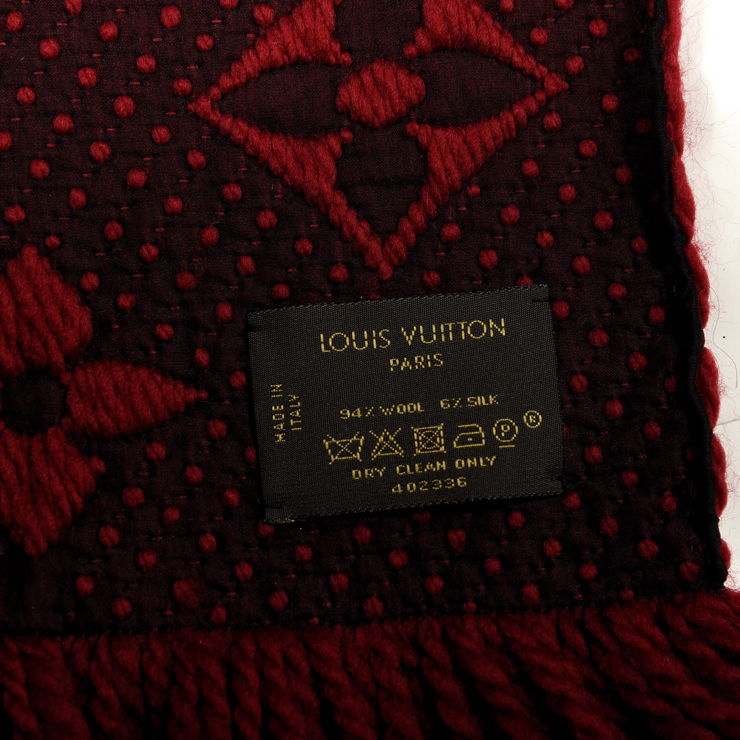 Louis Vuitton Wool Silk Logomania Scarf Rubis 3 of 4