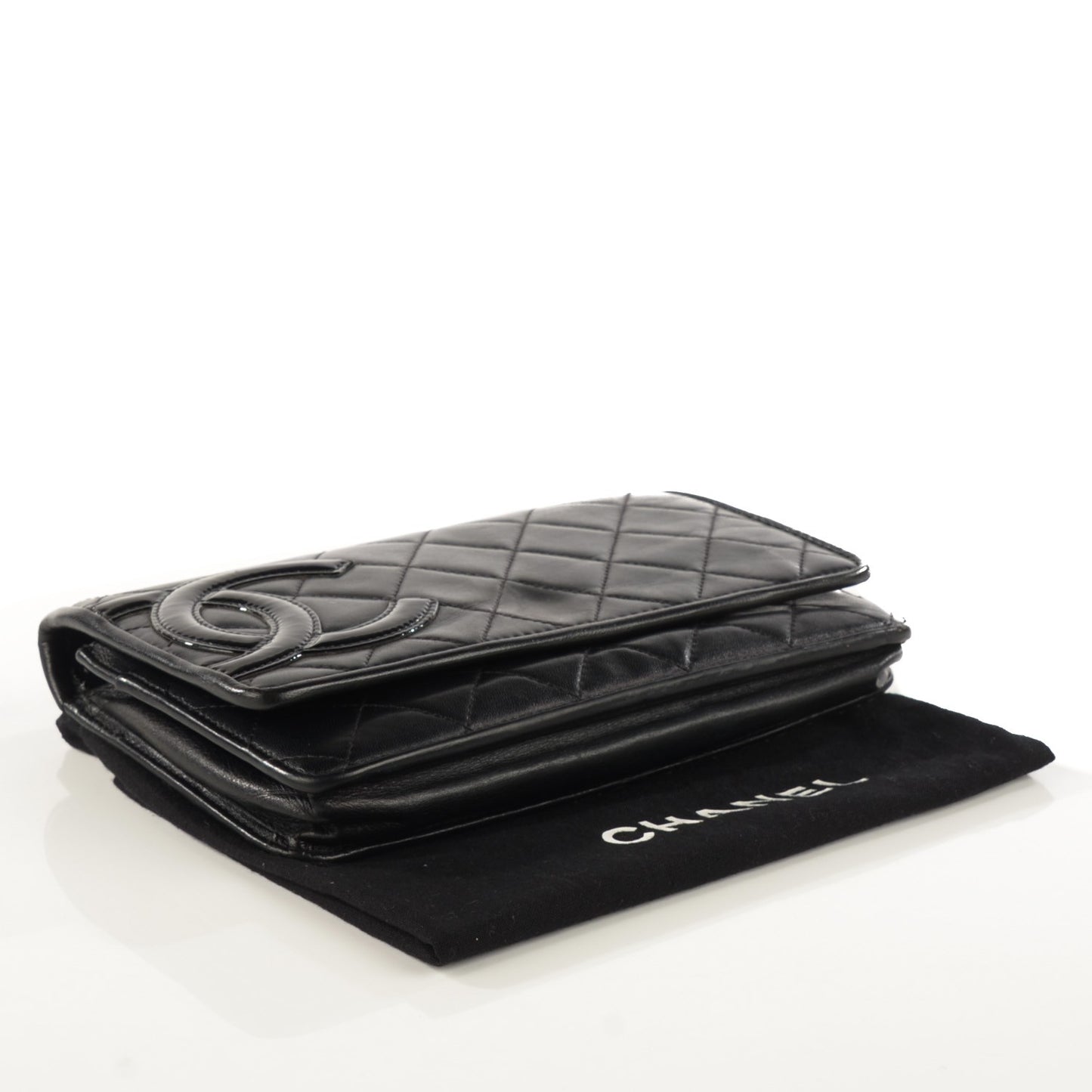 Calfskin Quilted Cambon Wallet On Chain WOC Black