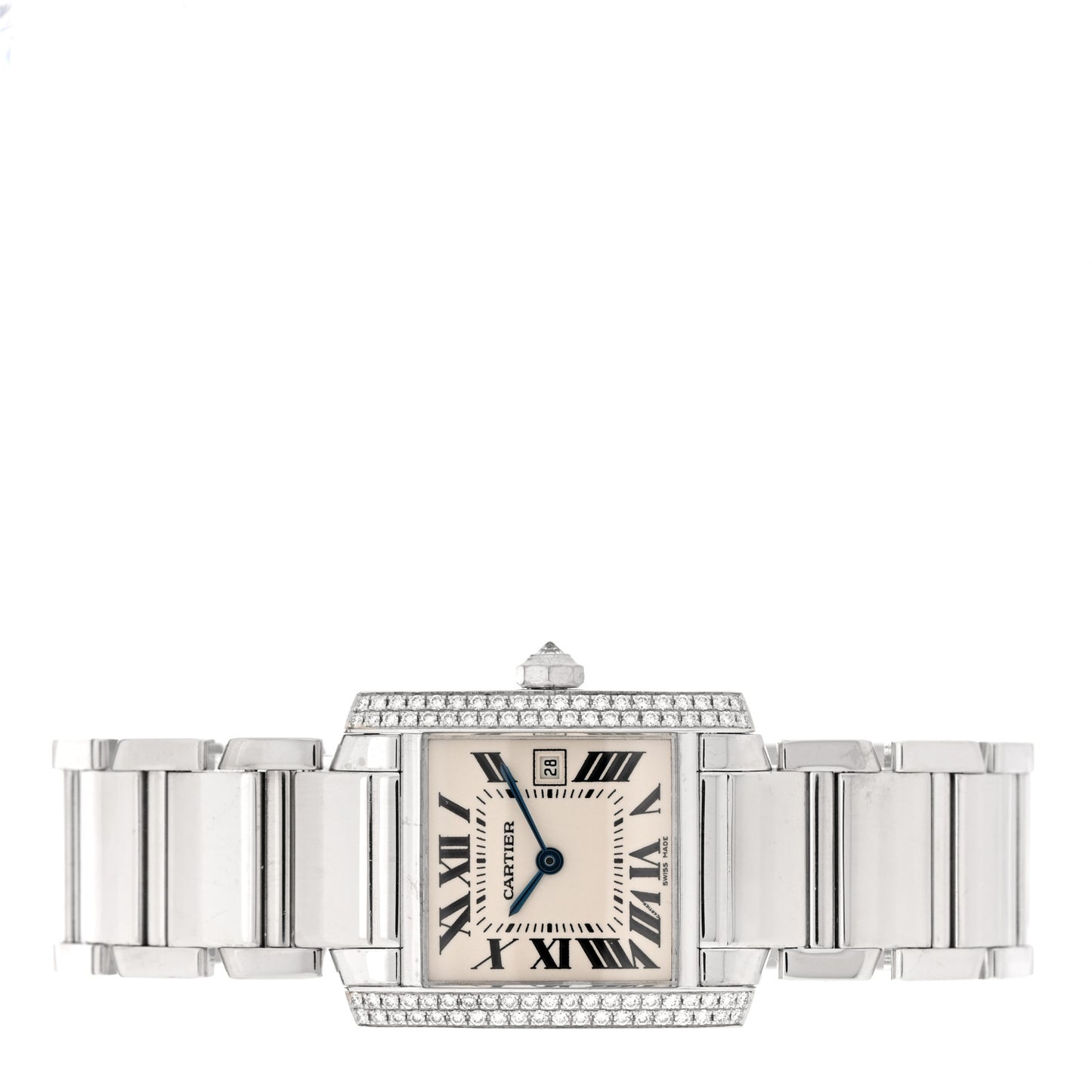 18K White Gold Diamond Bezel 25mm Tank Francaise Quartz Watch