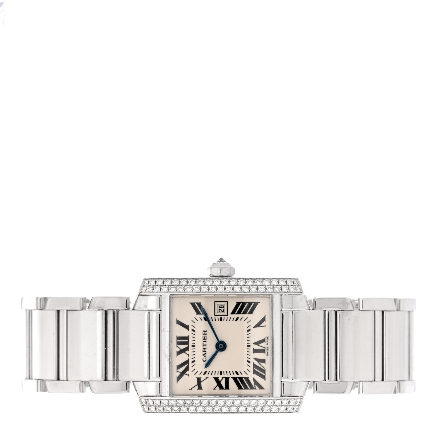 Cartier 18K White Gold Diamond Bezel 25mm Tank Francaise Quartz Watch 2 of 5