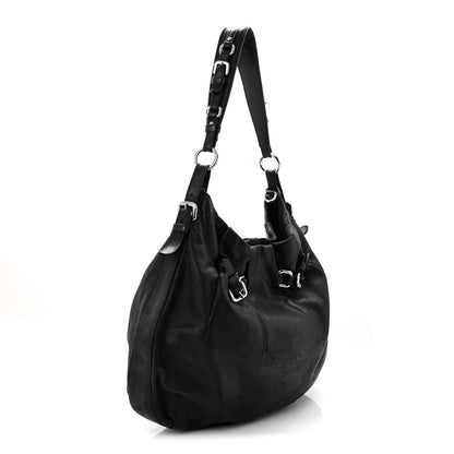 Prada Soft Calf Pleated Hobo Black 3 of 10