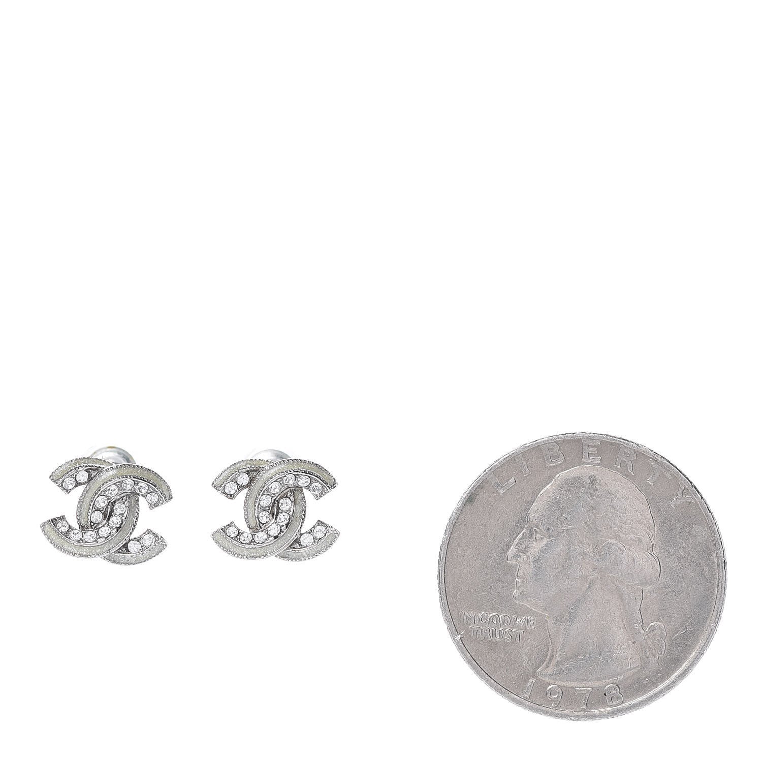 Chanel Enamel Crystal CC Earrings Silver 2 of 5