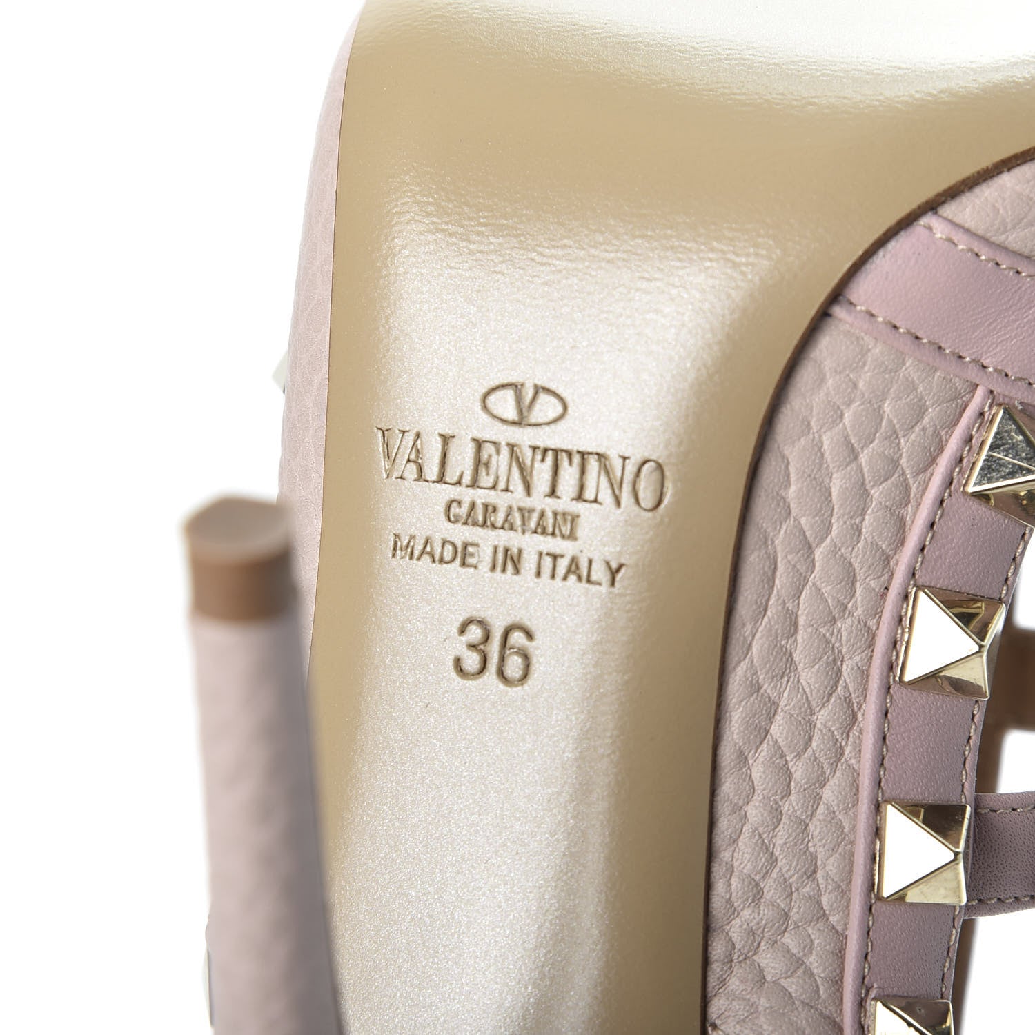Valentino Garavani Pebbled Calfskin Rockstud Ankle Strap Pumps 36 Poudre 8 of 11