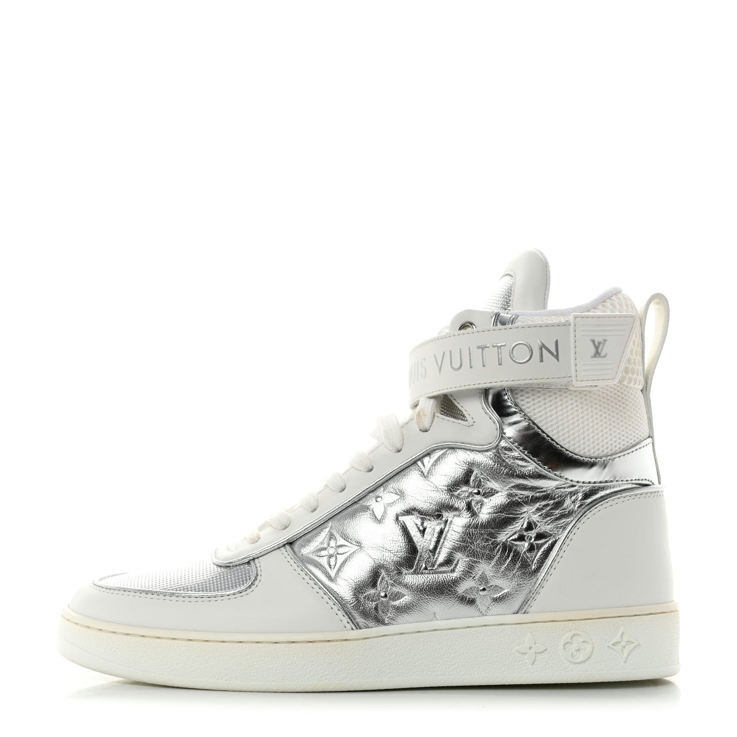 Louis Vuitton Metallic Calfskin Embossed Monogram Boombox Sneakers 36.5 White Silver 1 of 10