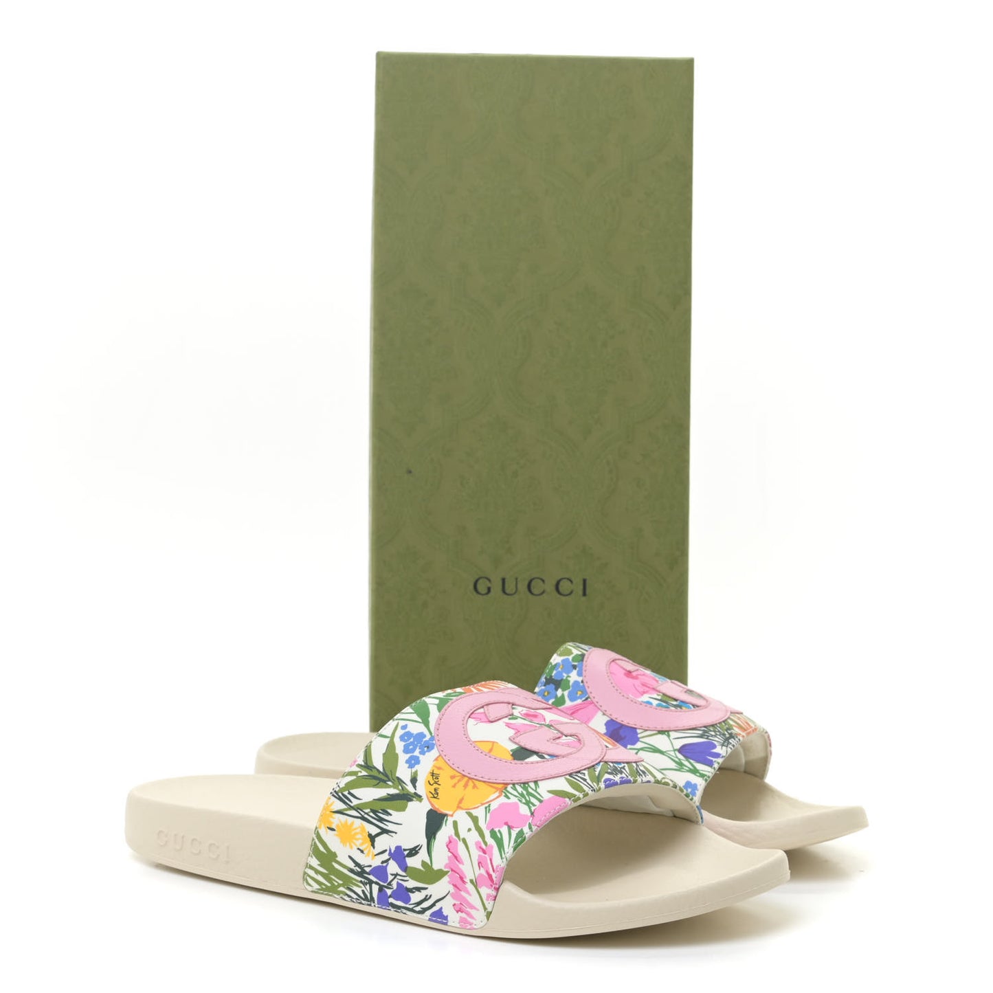 GUCCI X KEN SCOTT Rubber Womens Interlocking G Slide Sandals 40 Ivory