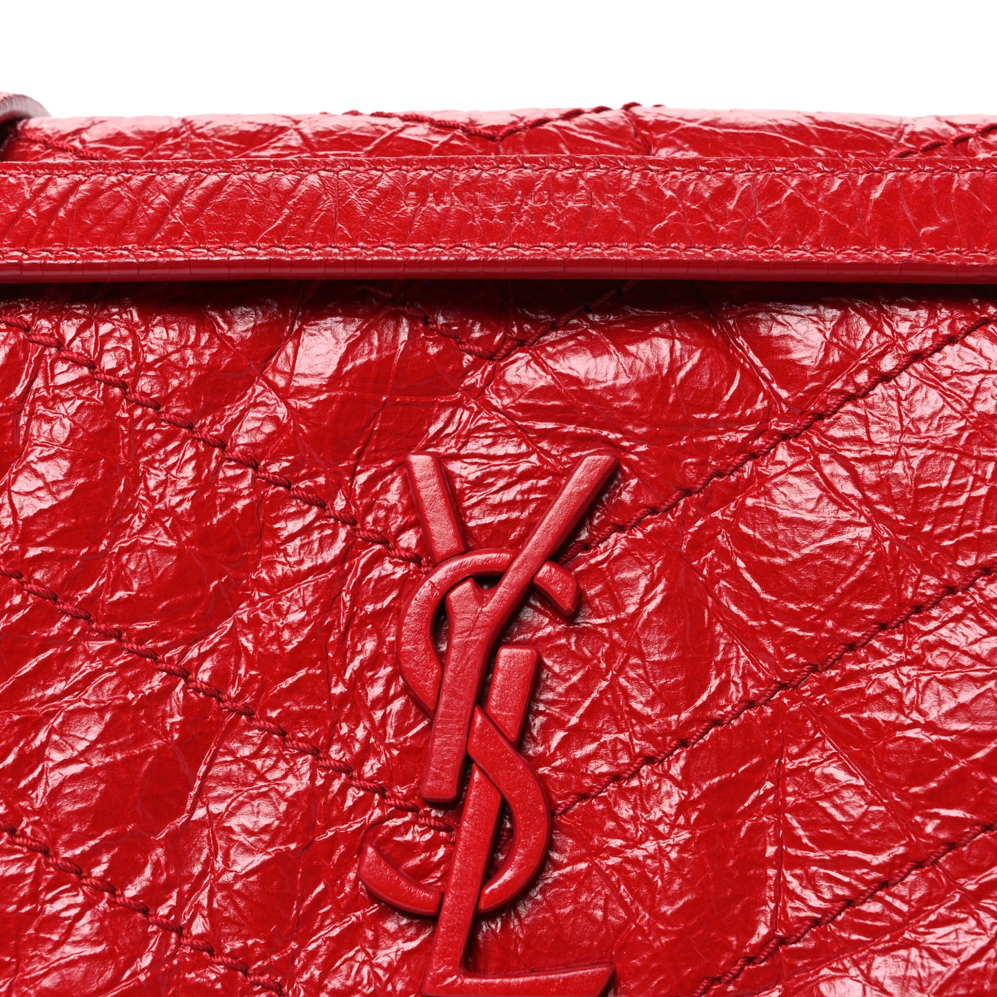 Crinkled Calfskin Matelasse Monogram Baby Niki Chain Satchel Rouge Eros