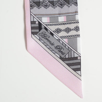 Hermes Silk Colliers de Chiens Twilly Rose Pale Gris Beige Rose 5 of 6