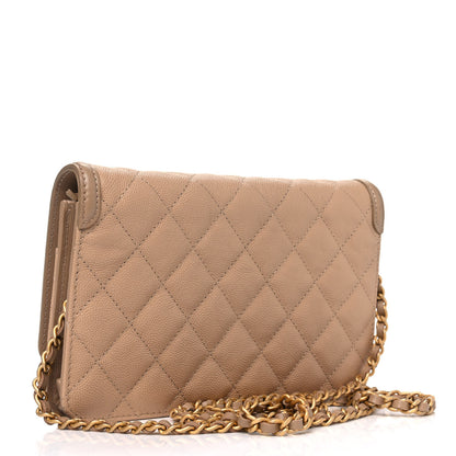 Chanel Caviar Quilted CC Filigree Wallet On Chain WOC Beige 2 of 5