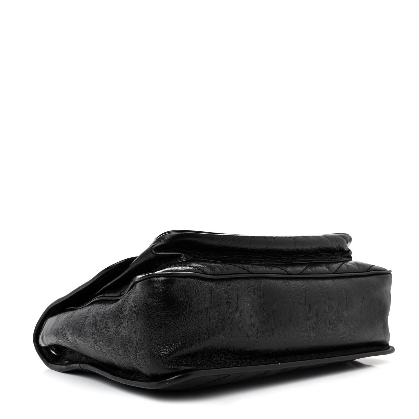 Crinkled Calfskin Matelasse Monogram Large Niki Chain Satchel Black