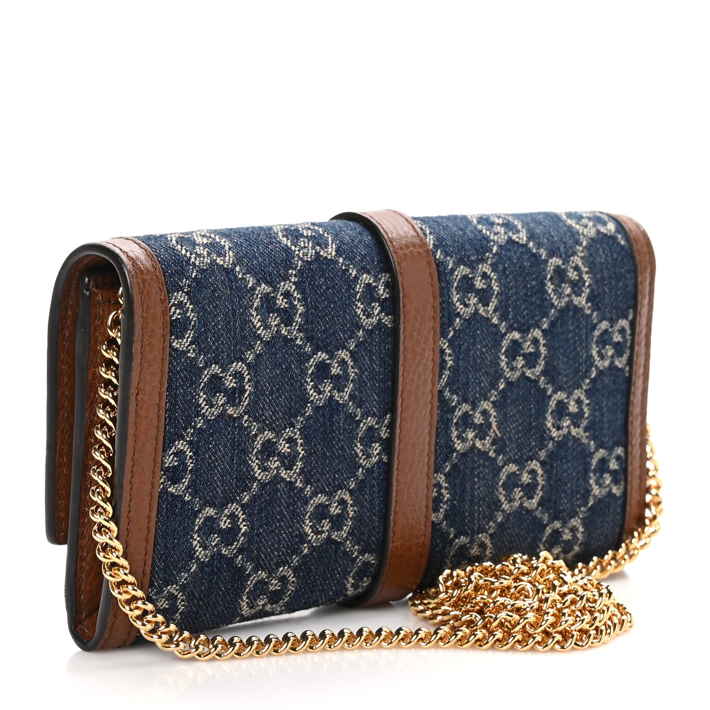 New Denim GG Monogram Jackie 1961 Chain Wallet Blue Tea Cuir