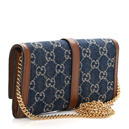 Gucci New Denim GG Monogram Jackie 1961 Chain Wallet Blue Tea Cuir 3 of 12