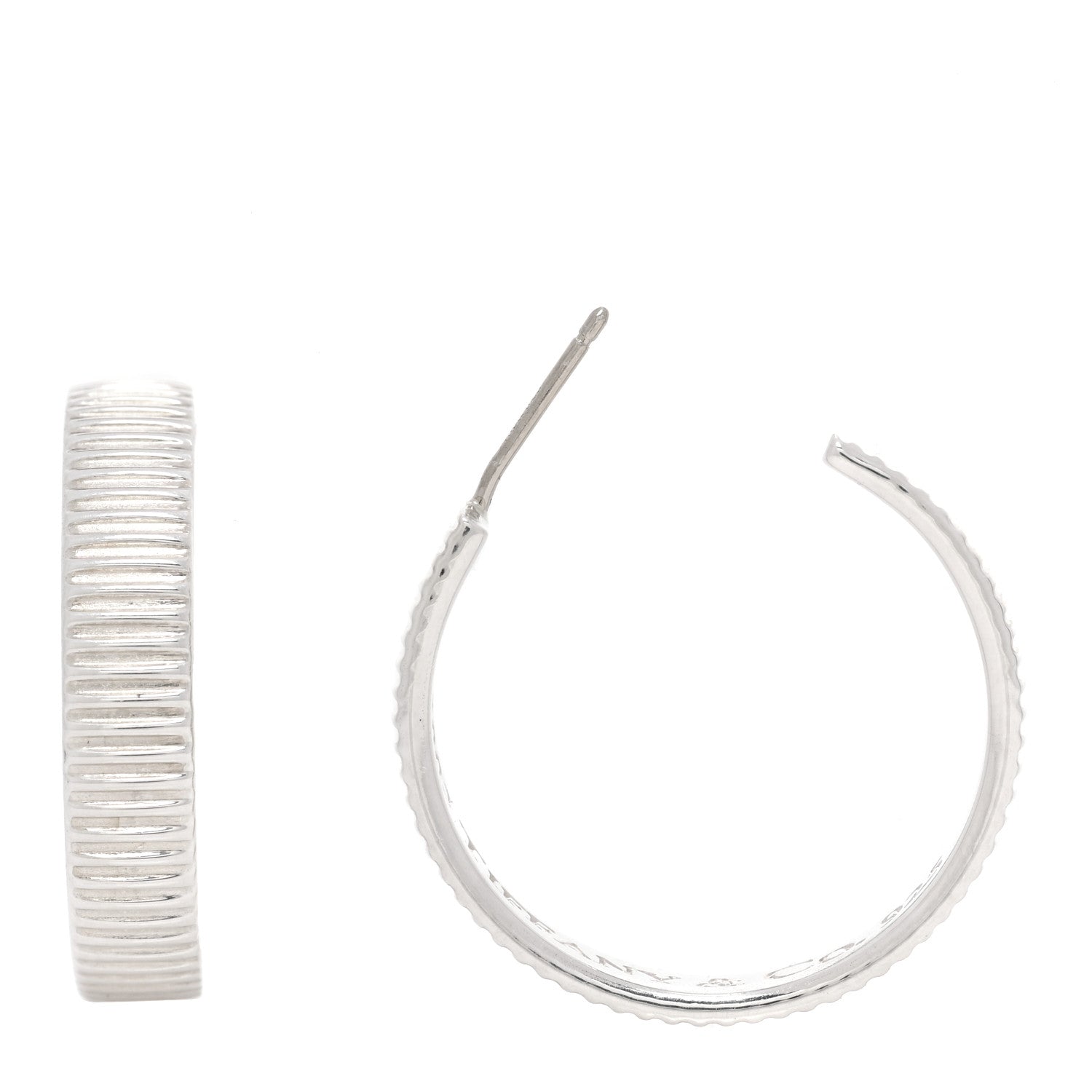 Tiffany Sterling Silver Ribbed Hoop Earrings 1 of 5
