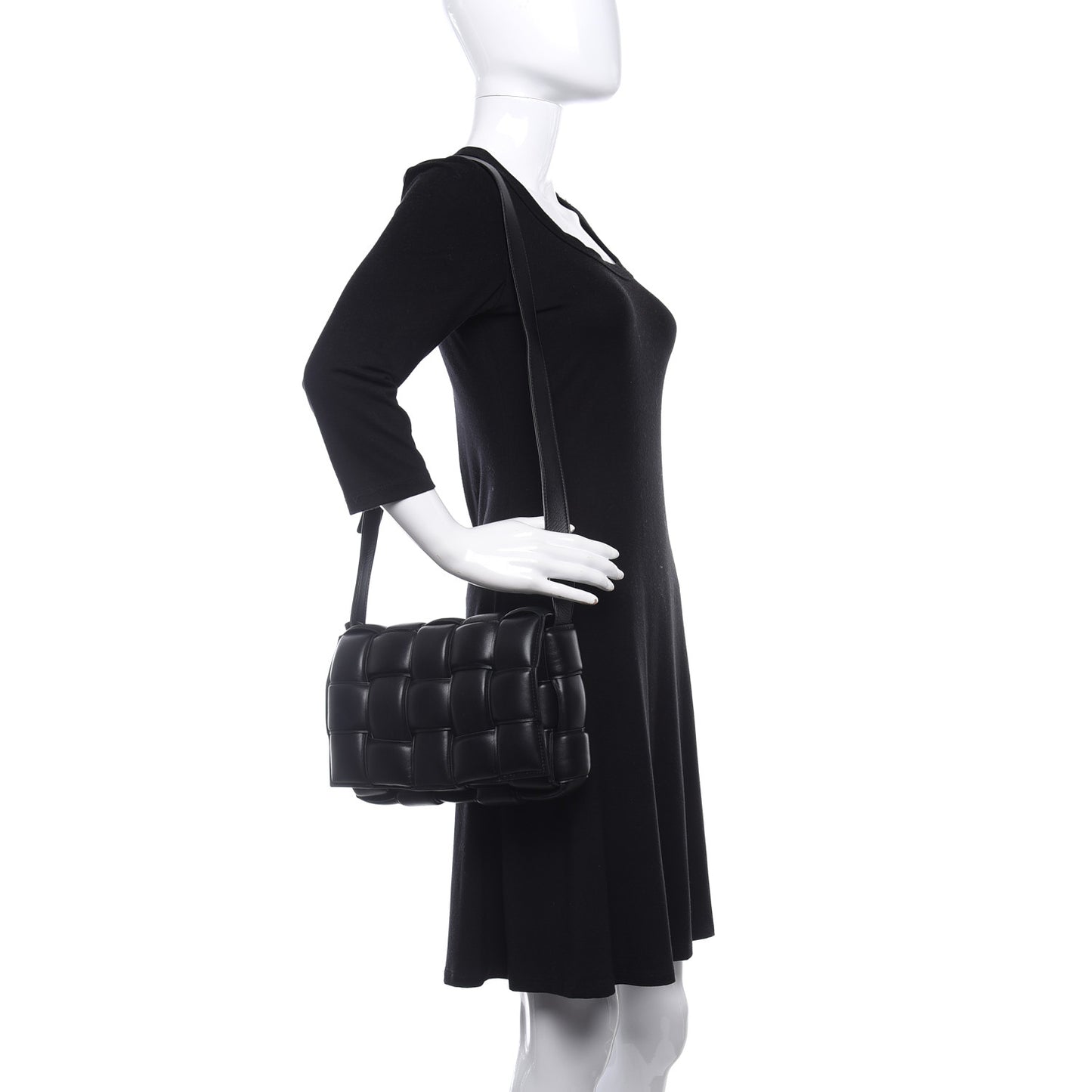 Paper Calfskin Maxi Intreccio Padded Cassette Crossbody Bag Black