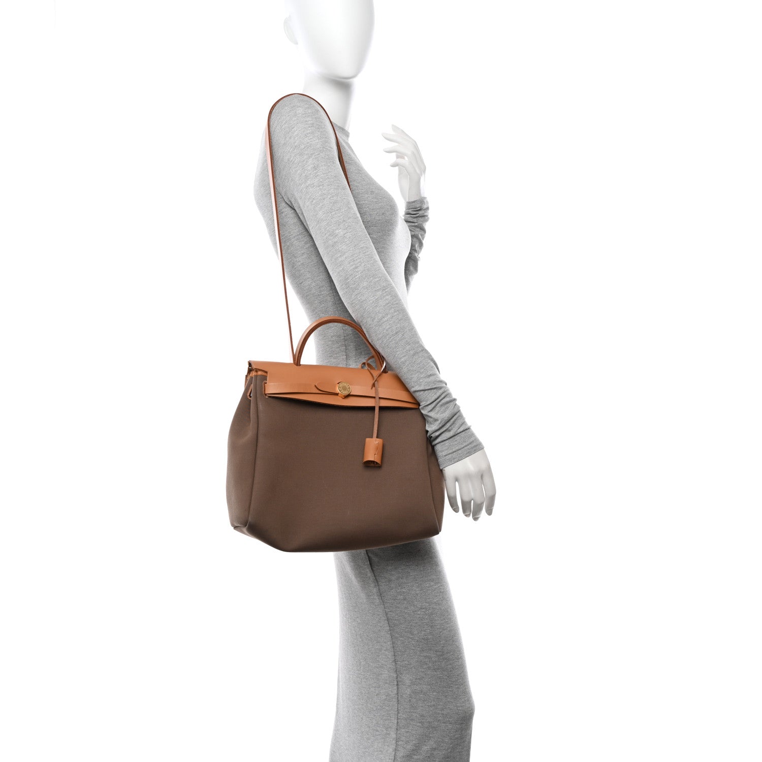 Hermes Toile Vache Hunter Herbag Zip Retourne 31 PM Etoupe Dune 2 of 12