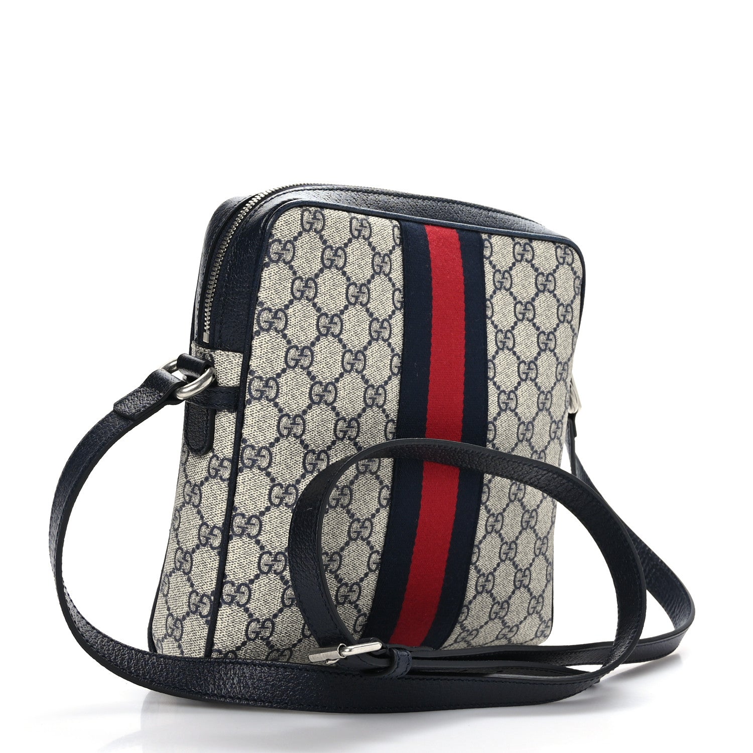 Gucci GG Supreme Monogram Textured Dollar Calfskin Web Small Ophidia Messenger Bag Beige Blue 3 of 10