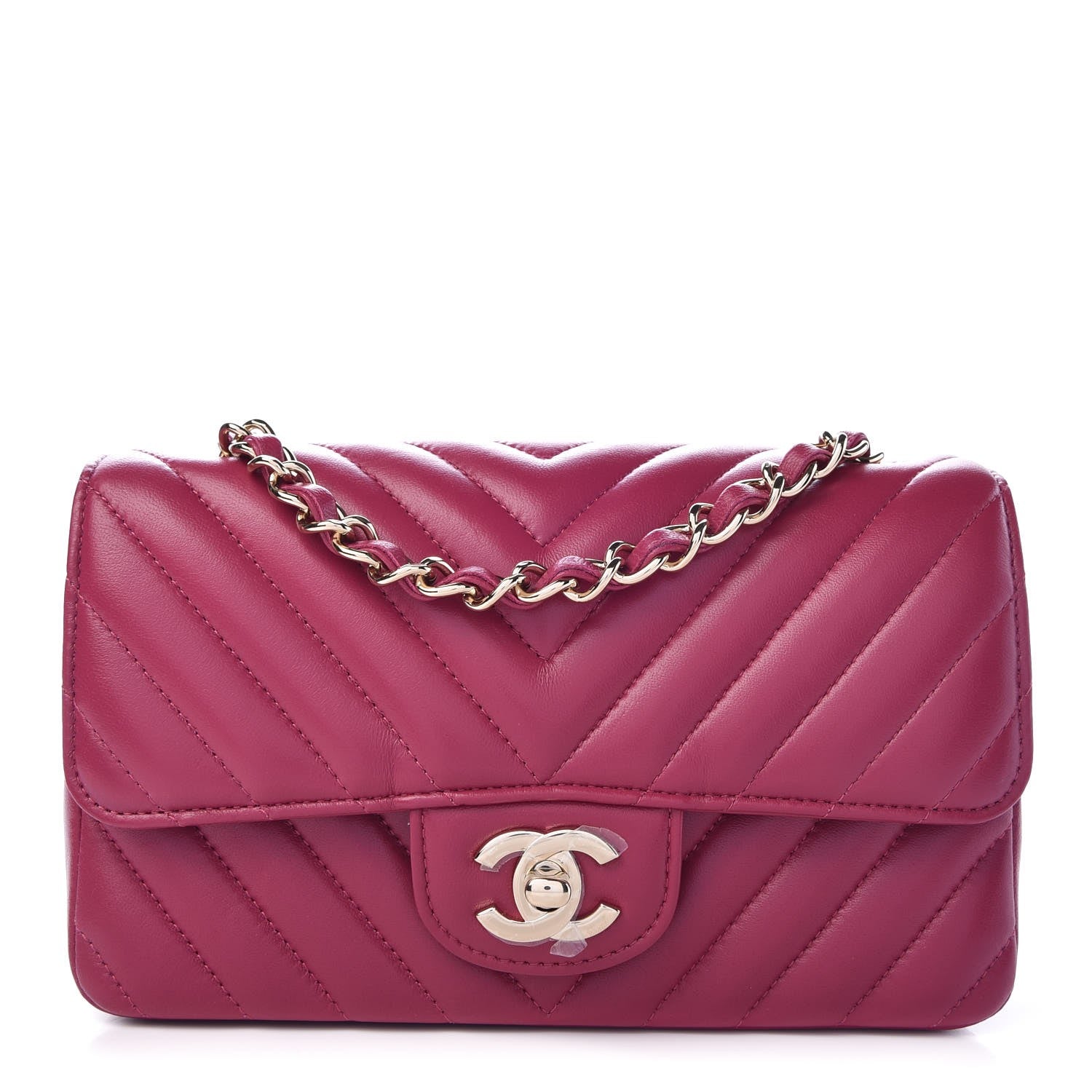 Chanel Lambskin Chevron Quilted Mini Rectangular Flap Fuchsia 1 of 8