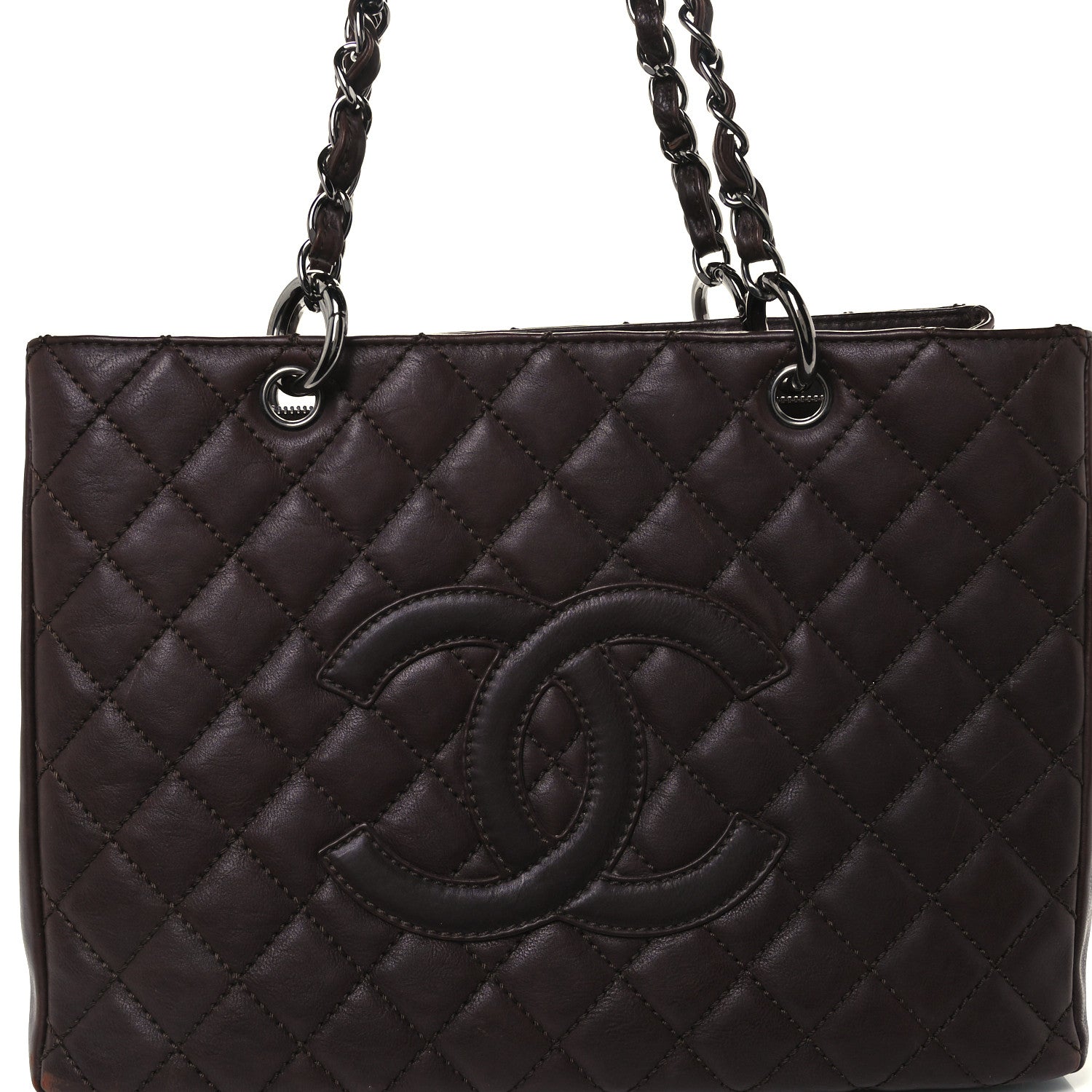 Chanel Calfskin Quilted Grand Shopping Tote GST Dark Brown 7 of 9