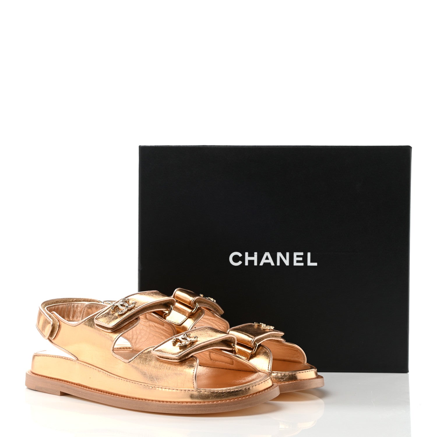 Chanel Metallic Laminated Calfskin Velcro Dad Sandals 39.5 Golden 9 of 9