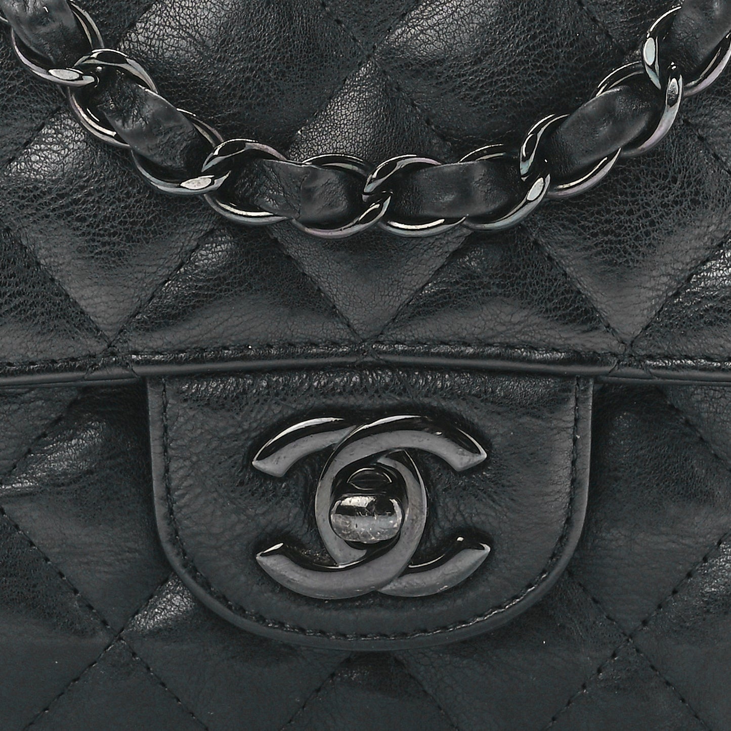 Crumpled Calfskin Quilted Mini Rectangular Flap So Black