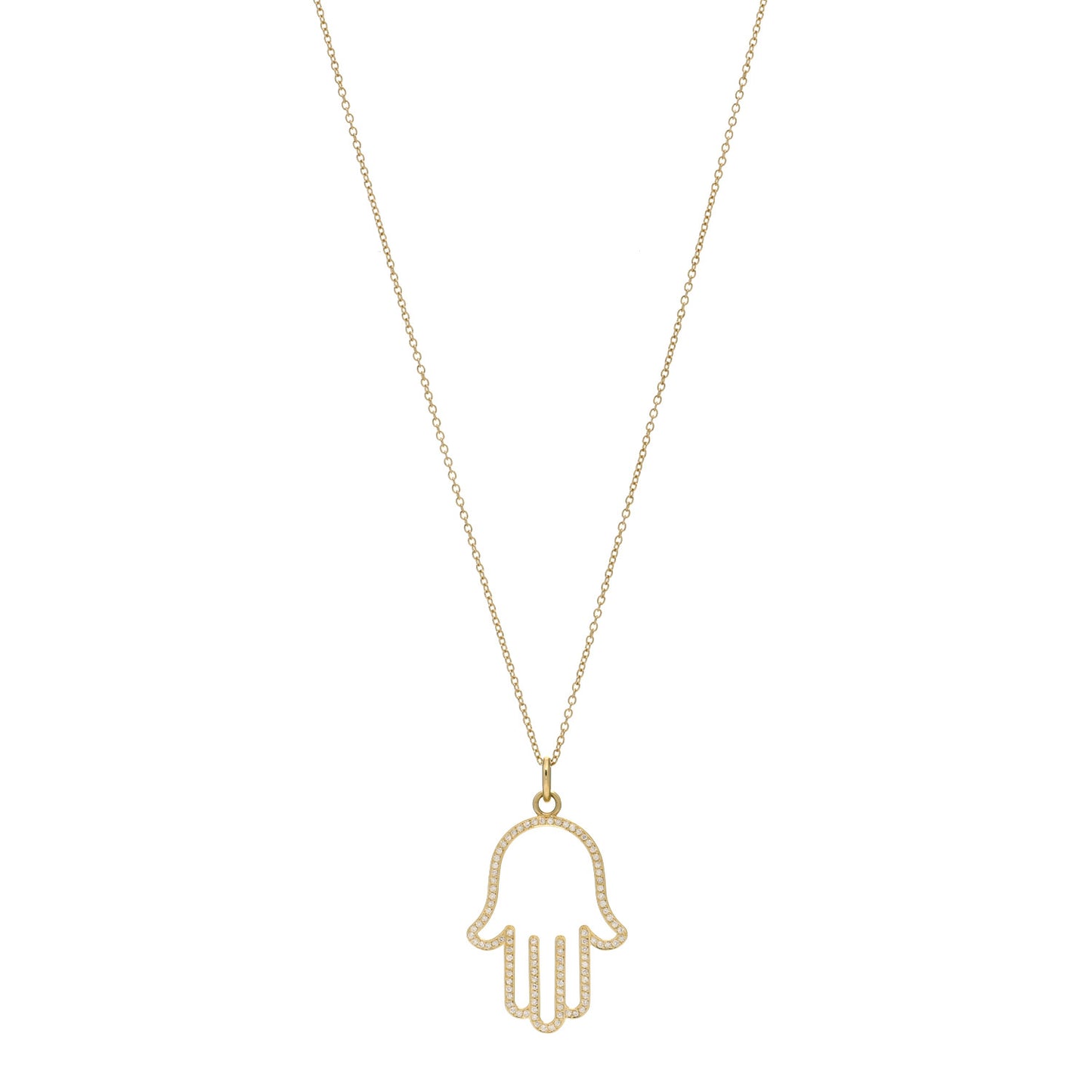 18K Yellow Gold Diamond Hamsa Pendant Necklace