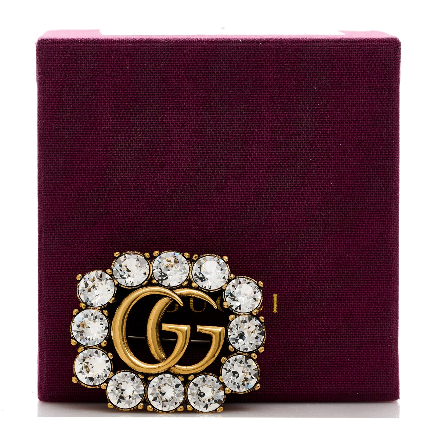 Metal Crystal Double G Brooch Aged Gold