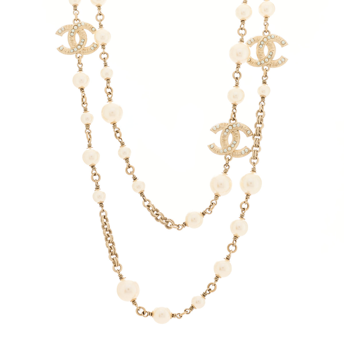 Chanel Pearl CC Long Necklace Light Gold 1 of 4