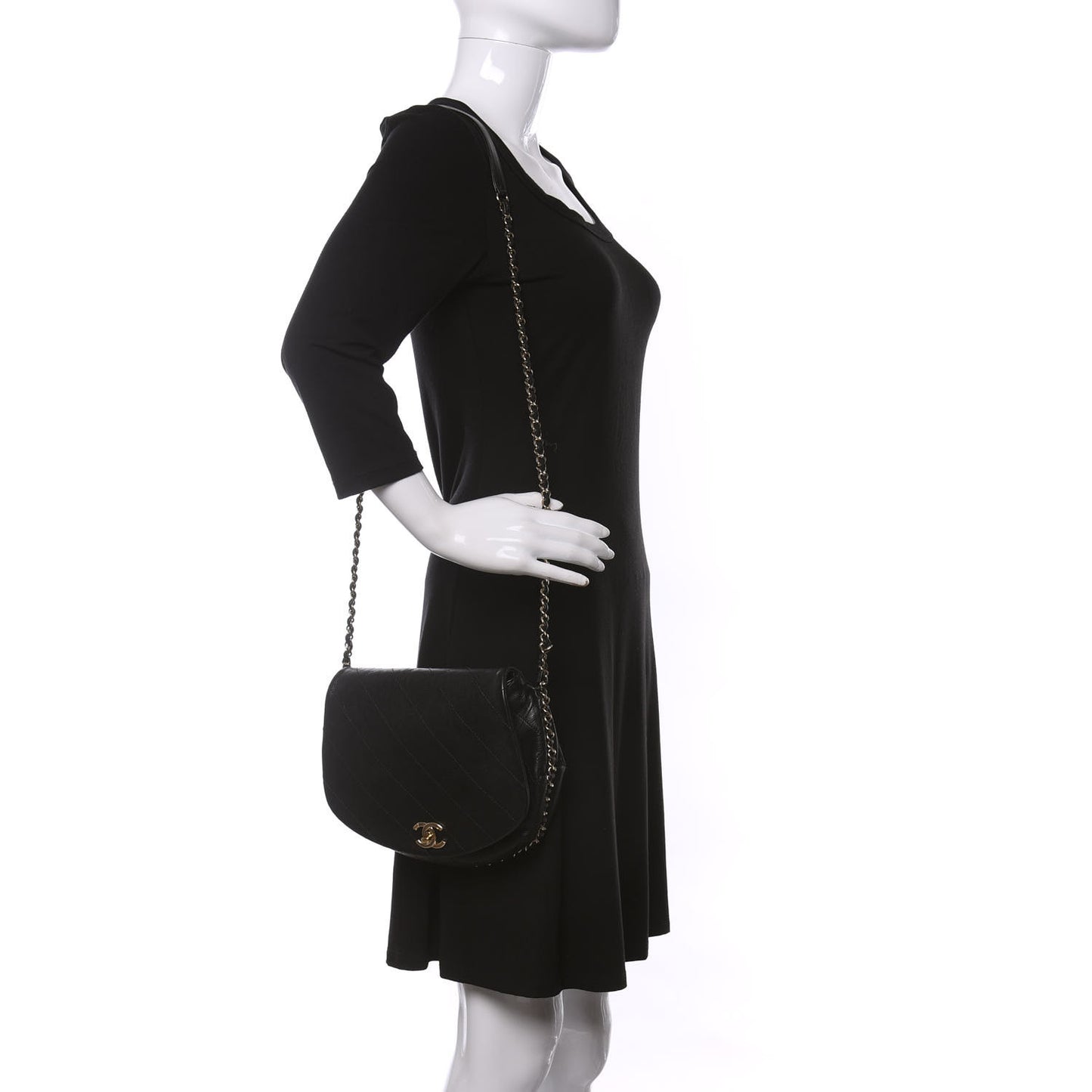 Calfskin Stitched Messenger Flap Black
