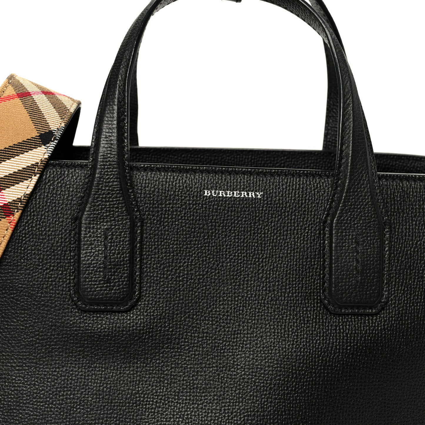 Grainy Calfskin House Check Medium Banner Tote Black