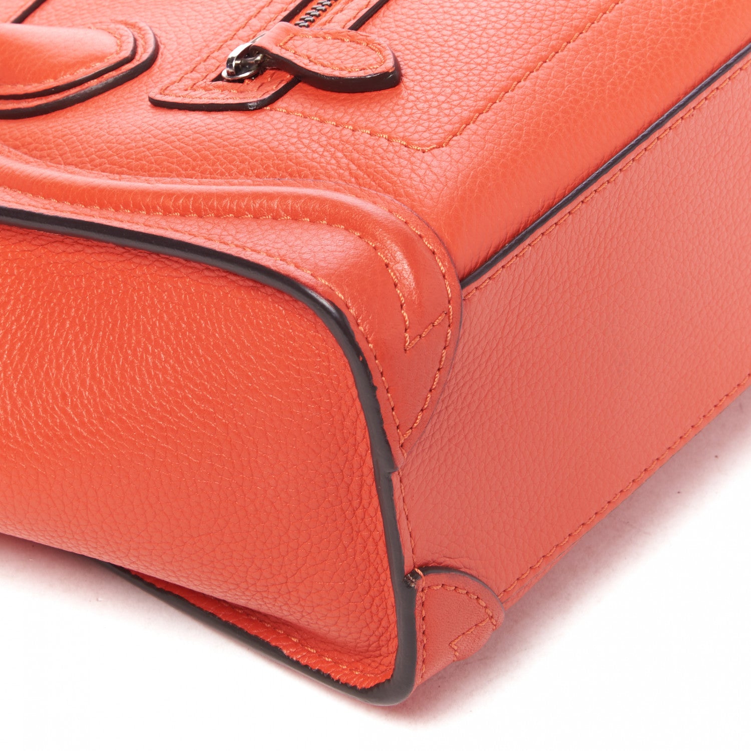 Celine Drummed Calfskin Nano Luggage Vermillion 6 of 9