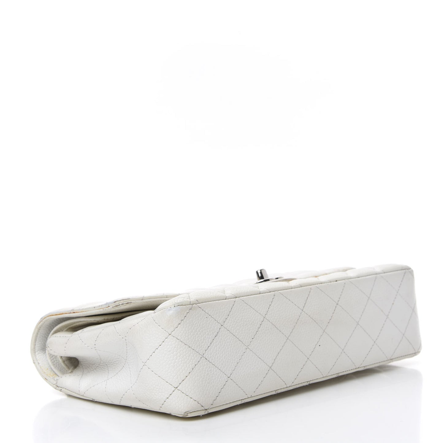 Caviar Quilted Medium Double Flap White