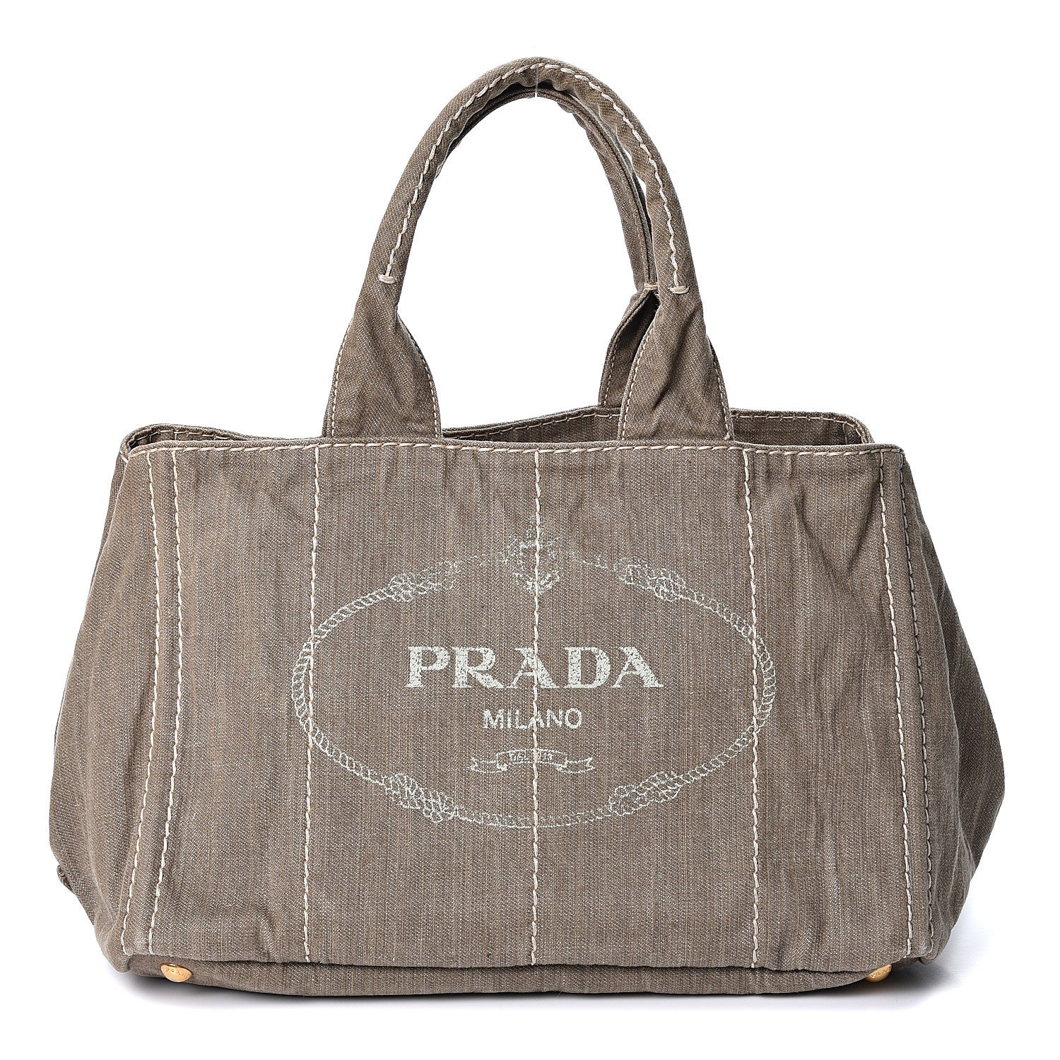 Prada Denim Logo Tote Militare 1 of 8